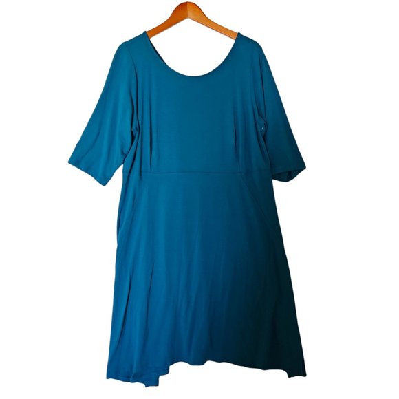 Eileen Fisher Scoop Neck Jersey Dress Plus Size 1X NWT Teal V Back Blue Green - Picture 12 of 14